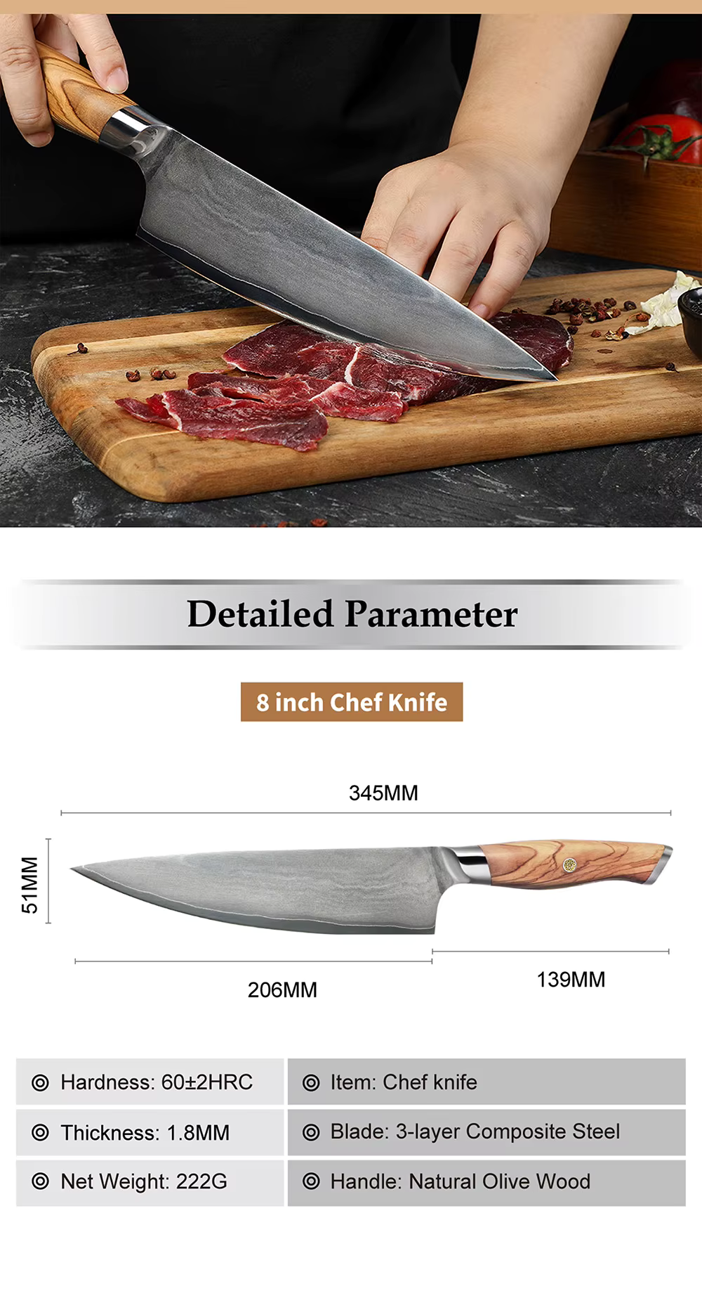 Iris Cuchillo Acero Inoxidable 8"