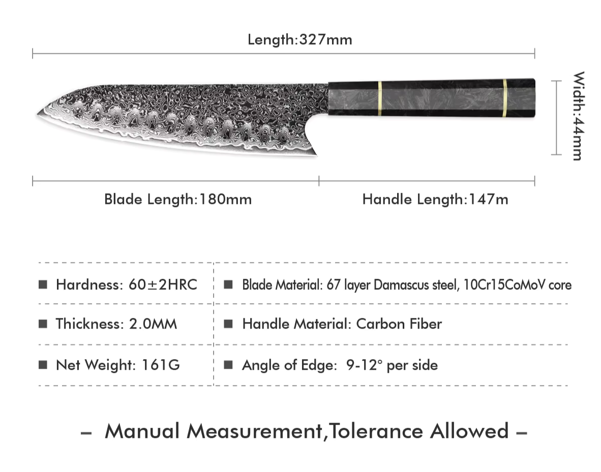 Black Cuchillo Acero Damasco 7"